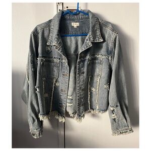 POL Distressed denim jacket with American flag Size Medium